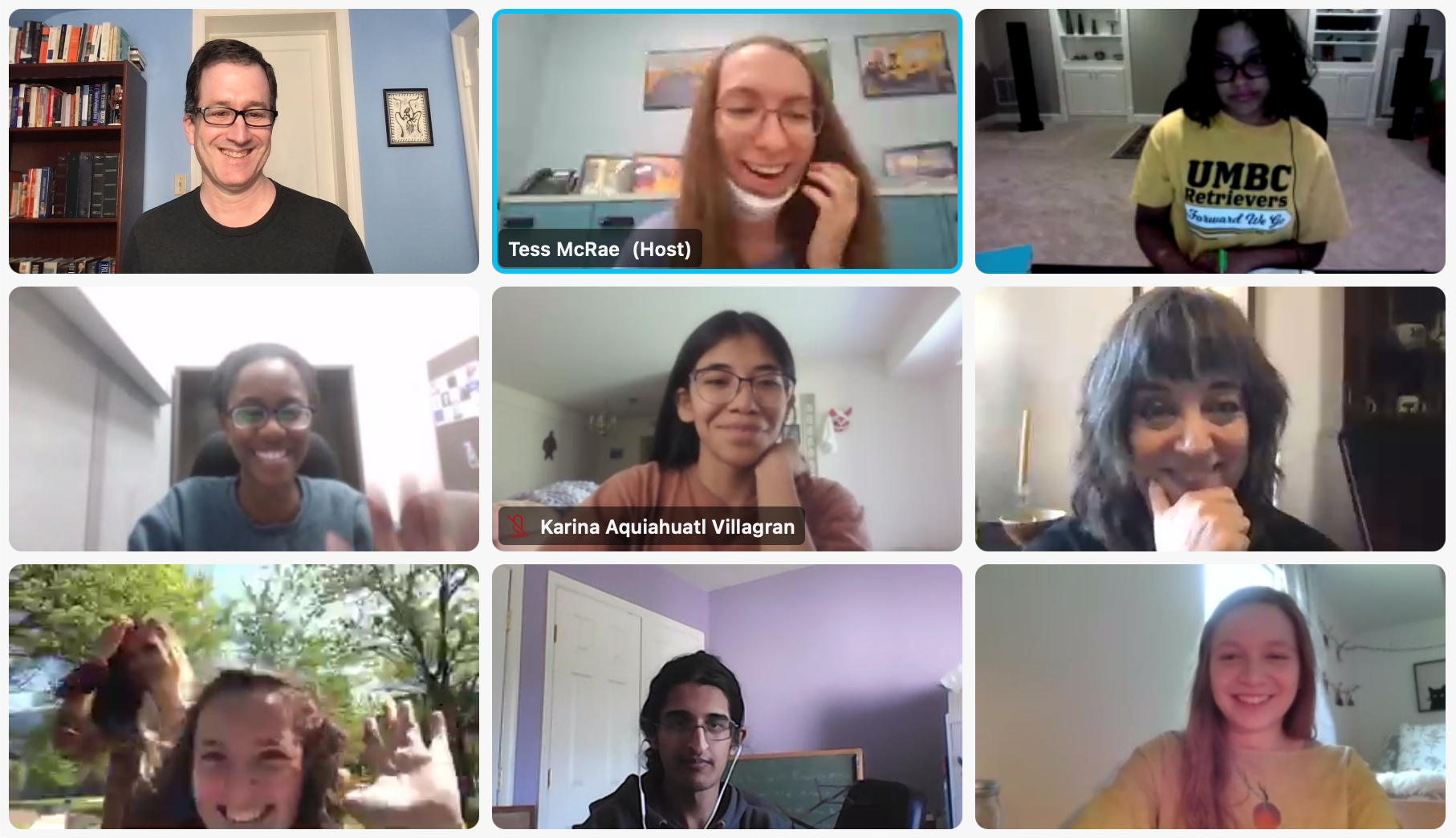 Civic Courage Journaling Project participants smile in a virtual meeting.